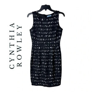 CYNTHUA ROWLEY SLEEVELESS LACE MIDI DRESS‎ SIZE 4 HIDDEN ZIPPER BACK BLACK COLOR